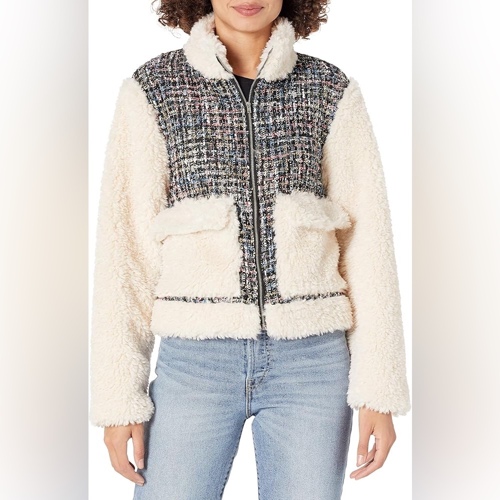 Kendall & Kylie Cream and Black Teddy Jacket